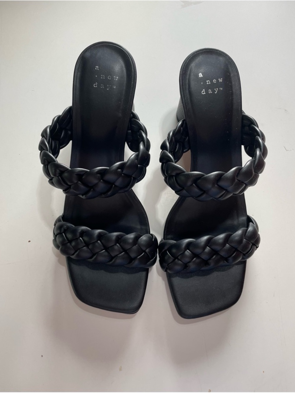 a new day Black Braided Double-Strap Block Heel Sandals